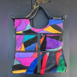 Vintage La Covina Leather Patchwork Tote Bag With Matching Wallet Rare NWT